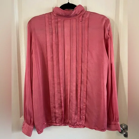 Vintage 100% Silk Jason Prescott Pink Blouse long sleeve button down Large - Picture 7 of 14